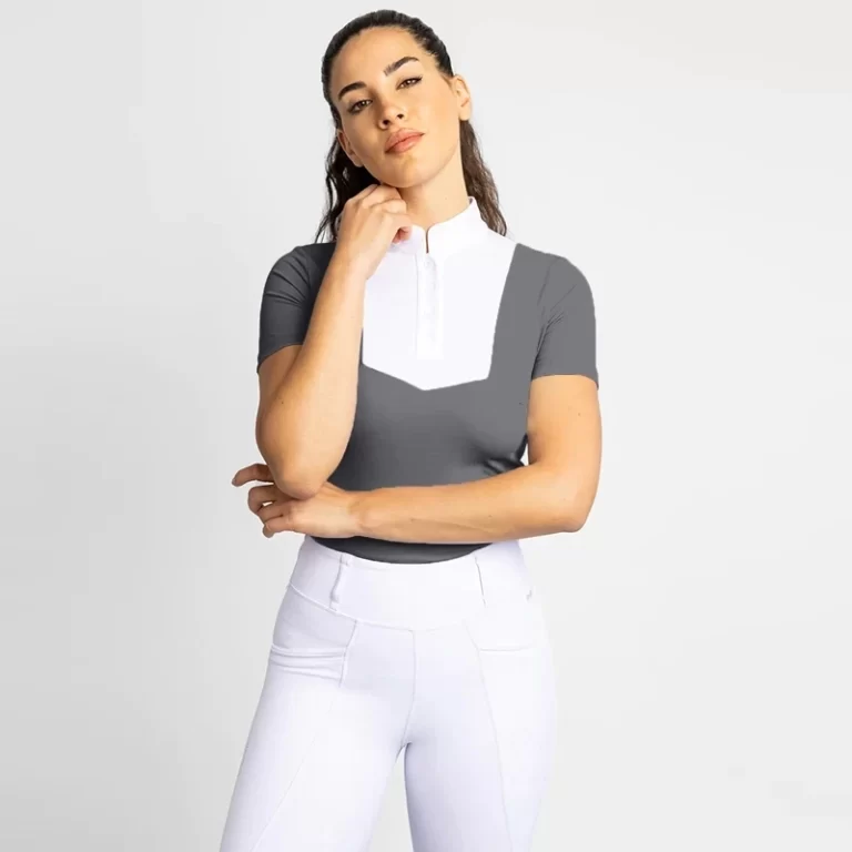 Polos équestres à manches courtes pour femmes, chemises d'équitation, maille arrière, couche de base, compétition, printemps, nouveau 10