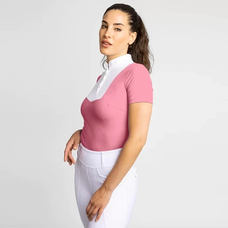 Polos équestres à manches courtes pour femmes, chemises d'équitation, maille arrière, couche de base, compétition, printemps, nouveau 5