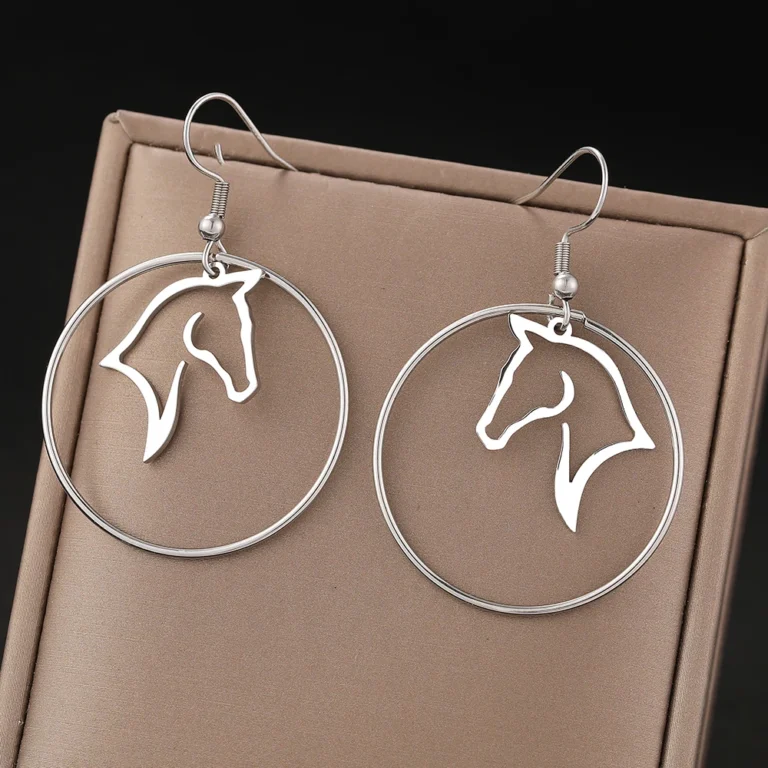 Boucles d’oreilles en acier inoxydable, cercle géométrique, Animal cheval, pendentif à la mode pour femmes, bijoux de tempérament, vêtements quotidiens pour filles 3