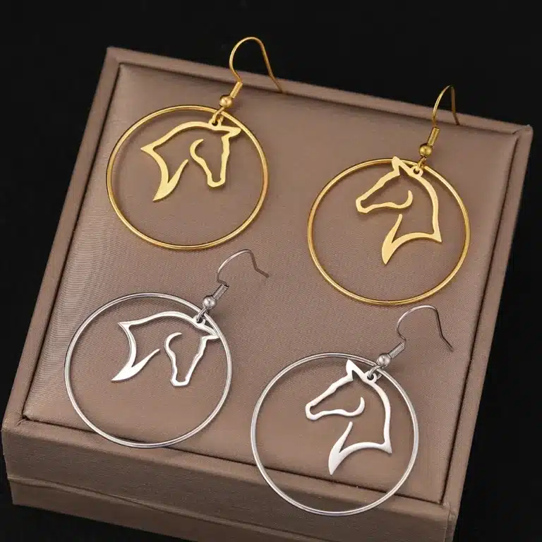 Boucles d'oreilles en acier inoxydable, cercle géométrique, Animal cheval, pendentif à la mode pour femmes, bijoux de tempérament, vêtements quotidiens pour filles 4